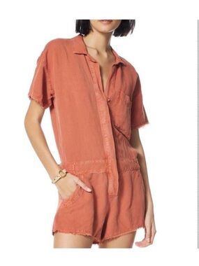 Young Fabulous & Broke Felix Raw Edge Romper in Paprika Orange - Size Small
